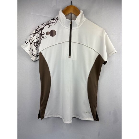 Annika Cutter & Buck Womens Half-Zip Short Sleeve Polo Shirt M White & Brown - Picture 2 of 7
